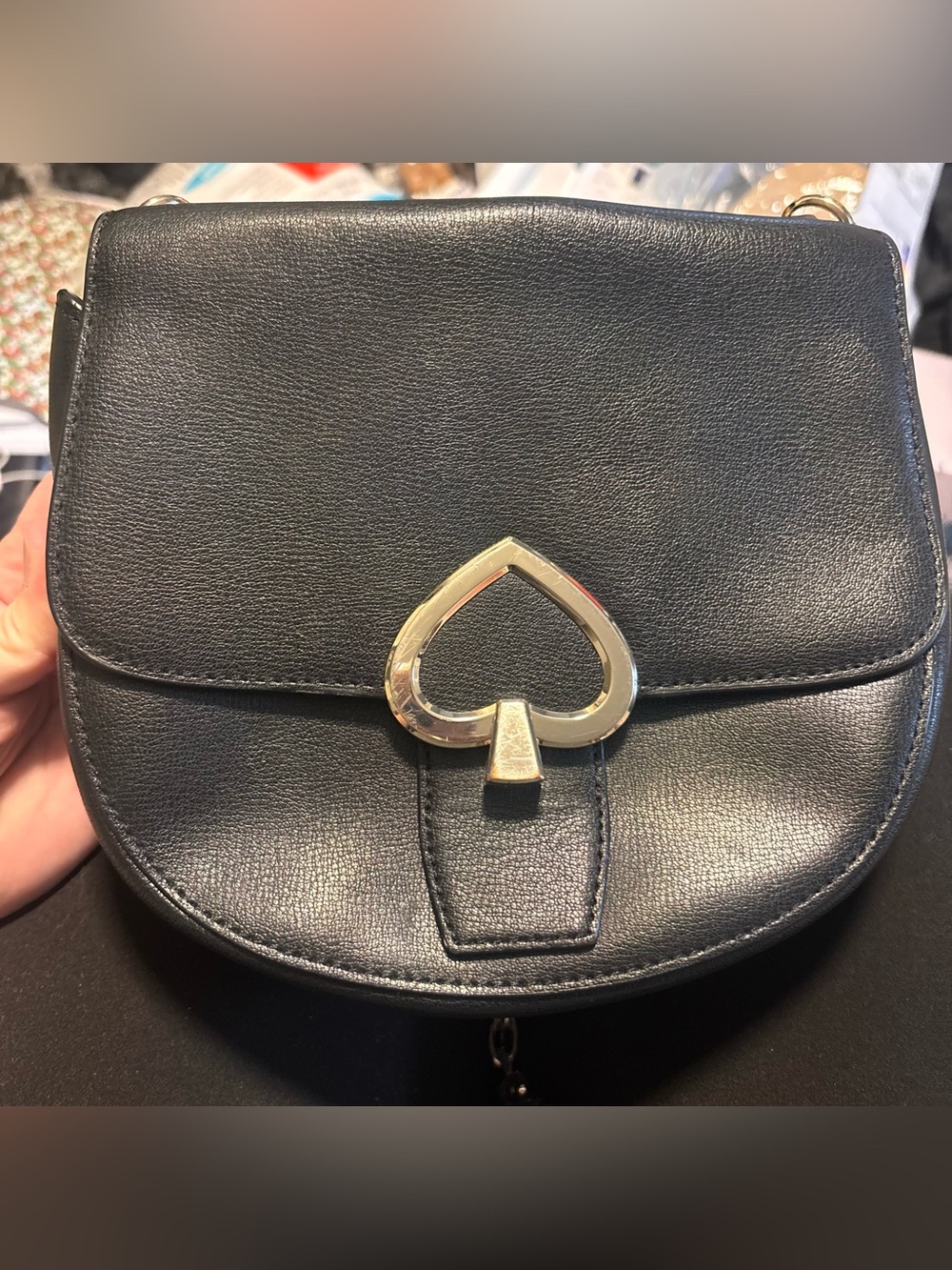 kate spade Black Leather Crossbody with Gold Spade Hardware